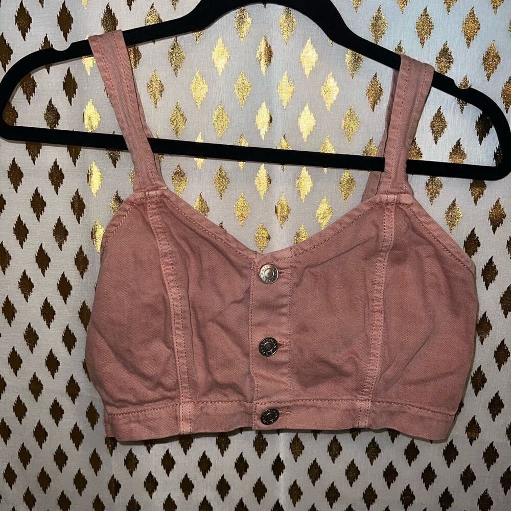 American Eagle Barbie pink denim crop tank top size 0 XS